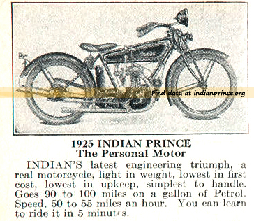 1925 Indian Prince motorcycle ad