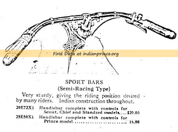 Indian Prince accessory handlebars, sport bars, semi-racing type